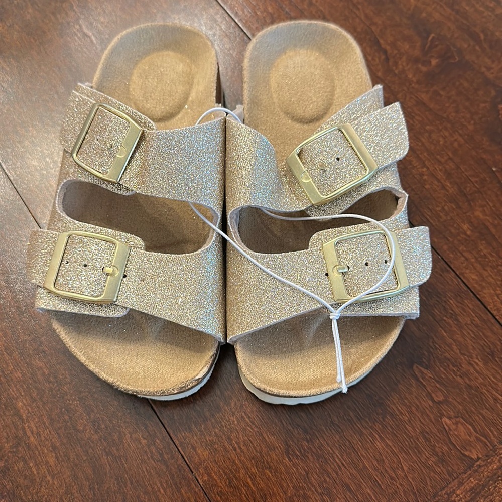 FITORY Girls Glitter Slide Sandals, Cork Slipper with Adjustable Straps size 9